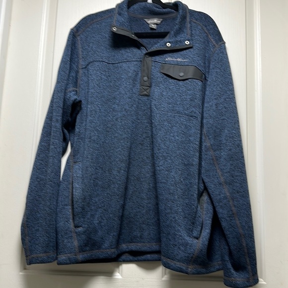 EDDIE BAUER 1/4 Snap Blue and Gray Sweater Fleece Sz XLarge - Picture 1 of 7